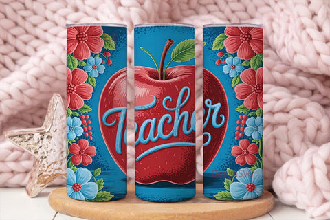 Teacher Apple 20oz Tumbler Wrap Sublimation DesignSVG 