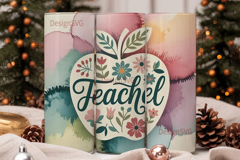 Teacher Apple 20oz Tumbler Wrap Sublimation DesignSVG 