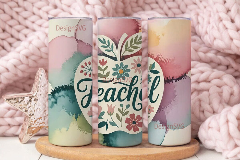 Teacher Apple 20oz Tumbler Wrap Sublimation DesignSVG 