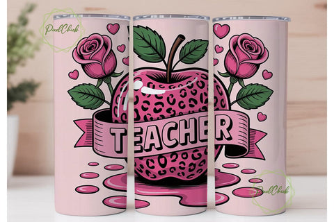 Teacher Apple 20oz Tumbler Wrap Sublimation PixelChick 