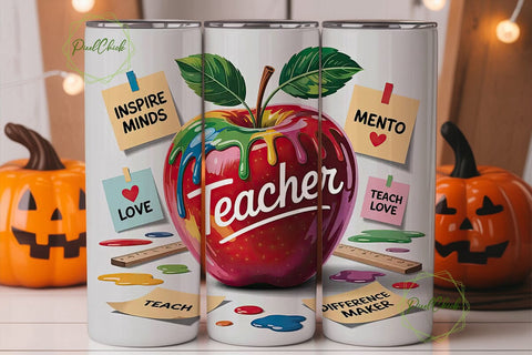 Teacher Apple 20oz Tumbler Wrap Sublimation PixelChick 