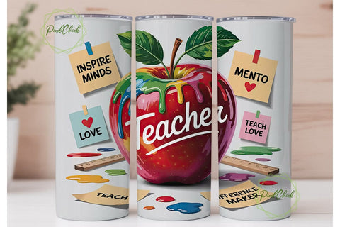 Teacher Apple 20oz Tumbler Wrap Sublimation PixelChick 