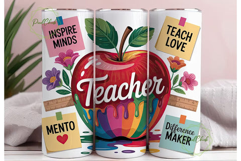 Teacher Apple 20oz Tumbler Wrap Sublimation PixelChick 