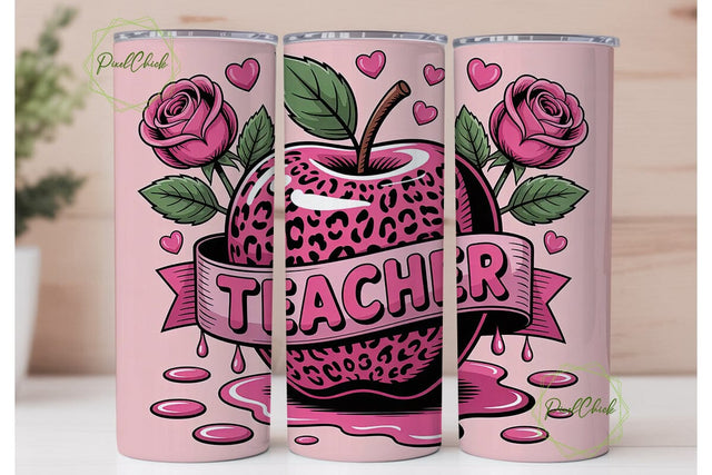 Teacher Apple 20oz Tumbler Wrap Sublimation PixelChick 