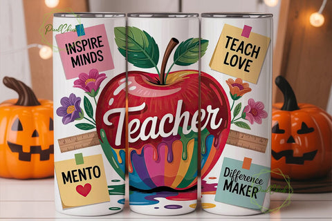 Teacher Apple 20oz Tumbler Wrap Sublimation PixelChick 