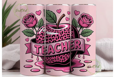 Teacher Apple 20oz Tumbler Wrap Sublimation PixelChick 