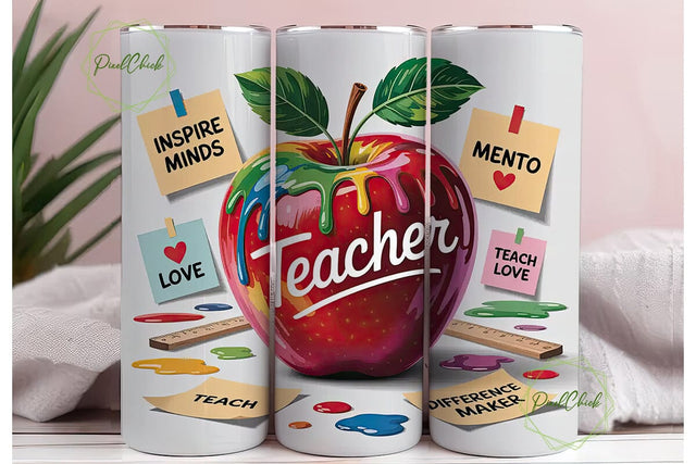 Teacher Apple 20oz Tumbler Wrap Sublimation PixelChick 