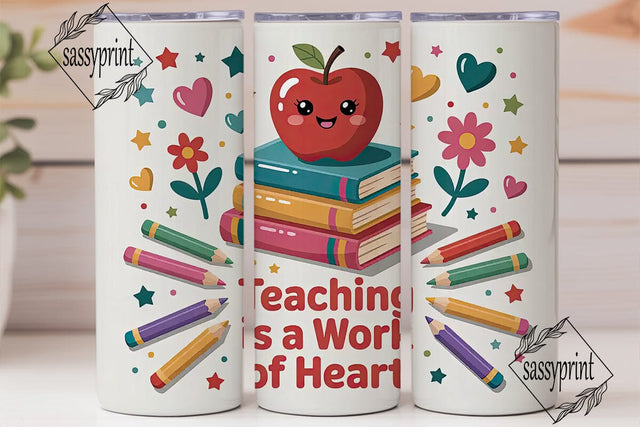Teacher Apple Book 20oz Tumbler Wrap Sublimation sassyprint 