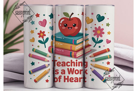 Teacher Apple Book 20oz Tumbler Wrap Sublimation sassyprint 