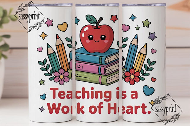 Teacher Apple Book 20oz Tumbler Wrap Sublimation sassyprint 