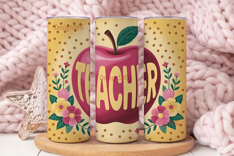 Teacher Apple Glitter 20oz Tumbler Wrap Sublimation DesignSVG 