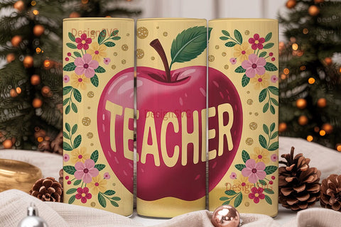 Teacher Apple Glitter 20oz Tumbler Wrap Sublimation DesignSVG 