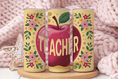 Teacher Apple Glitter 20oz Tumbler Wrap Sublimation DesignSVG 