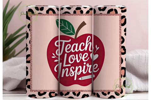Teacher Apple Leopard 20oz Tumbler Wrap Sublimation PixelChick 