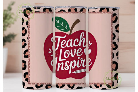Teacher Apple Leopard 20oz Tumbler Wrap Sublimation PixelChick 