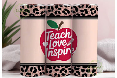 Teacher Apple Leopard 20oz Tumbler Wrap Sublimation PixelChick 