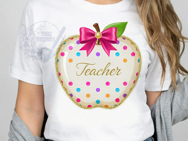 Teacher Apple School T-Shirt PNG, Teacher Apple, School Style, Classroom Vibes, Education Fashion, Sublimation PNG, Statement Shirt, Academic Apparel Sublimation ToriDesigns 