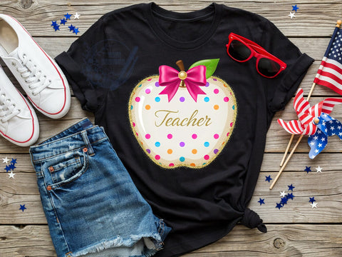 Teacher Apple School T-Shirt PNG, Teacher Apple, School Style, Classroom Vibes, Education Fashion, Sublimation PNG, Statement Shirt, Academic Apparel Sublimation ToriDesigns 