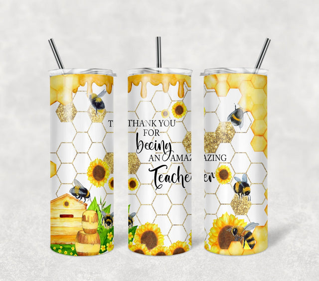 Teacher Appreciation 20 oz Skinny Tumbler PNG, Honey Bee Teacher Tumbler Sublimation Design Sublimation DiamondDesign 
