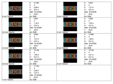 Teacher Block Letters Machine Embroidery Design – Colorful Teacher Word School Embroidery File Embroidery/Applique DESIGNS PatternFeed8 