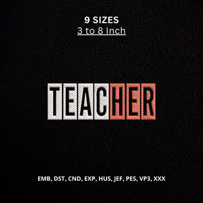 Teacher Block Letters Machine Embroidery Design – Colorful Teacher Word School Embroidery File Embroidery/Applique DESIGNS PatternFeed8 