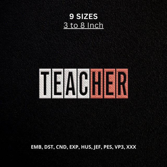 Teacher Block Letters Machine Embroidery Design – Colorful Teacher Word School Embroidery File Embroidery/Applique DESIGNS PatternFeed8 