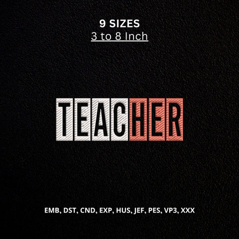Teacher Block Letters Machine Embroidery Design – Colorful Teacher Word School Embroidery File Embroidery/Applique DESIGNS PatternFeed8 