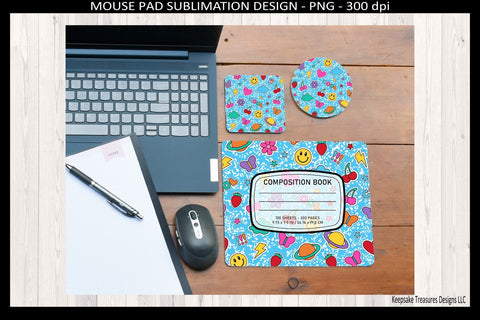 Teacher Blue Retro Sticker Mouse Pad & Coaster Set, Sublimation Printable Png Sublimation Keepsake Treasures Designs LLC. 