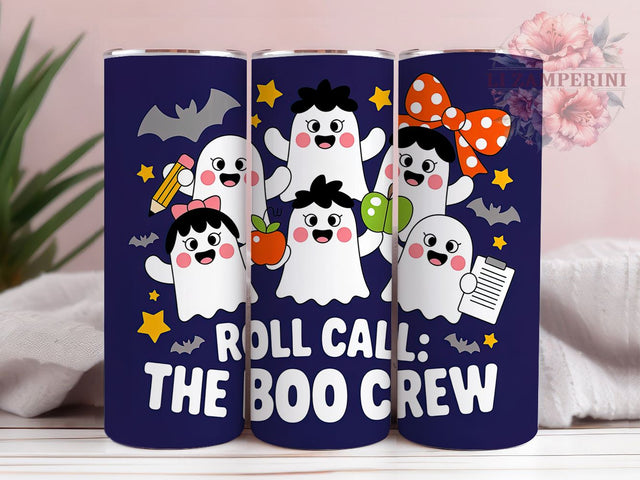 Teacher Boo Crew Coquette Ghost Tumbler, Boo Crew PNG, Coquette Ghost Wrap, 20oz Sublimation Design, Cute Spooky Cup, Pastel Halloween Art, Ghost With Bow Tumbler Sublimation Li Zamperini 