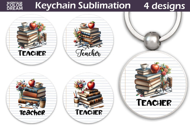 Teacher Book Keychain | Teacher Keychain Sublimation Sublimation WatercolorColorDream 