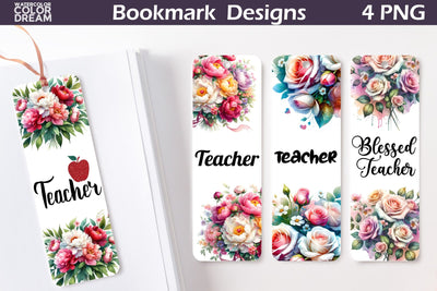 Teacher Bookmark | Teacher Flowers Bookmark Printable Sublimation WatercolorColorDream 