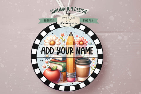 Teacher Books Coffee Cup Pencil Round Sublimation Design | Round PNG Design Sublimation Ewe-N-Me Designs 