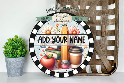 Teacher Books Coffee Cup Pencil Round Sublimation Design | Round PNG Design Sublimation Ewe-N-Me Designs 