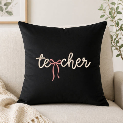 Teacher Bow Machine Embroidery Design Cute Teacher Script Lettering PES DST Stitch Pattern Files Embroidery/Applique DESIGNS PatternFeed8 