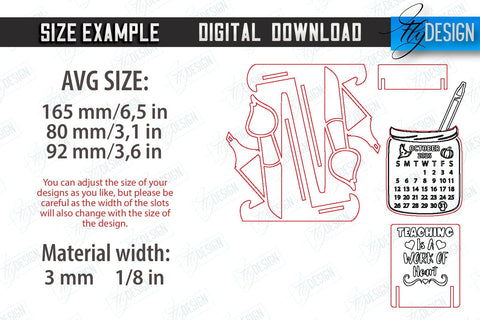 Teacher Calendar | Desktop Calendar | School Design | Wooden Desk Calendar | CNC File SVG Fly Design 
