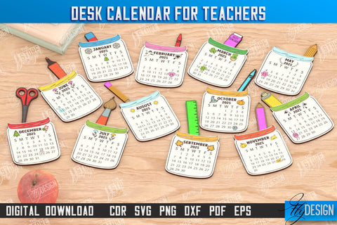 Teacher Calendar | Desktop Calendar | School Design | Wooden Desk Calendar | CNC File SVG Fly Design 
