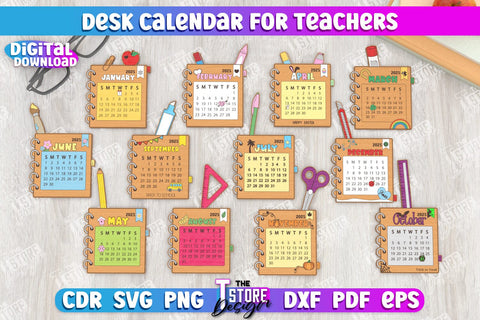 Teacher Calendar | Desktop Calendar | School Design | Wooden Desk Calendar | CNC File SVG The T Store Design 