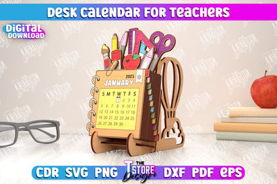 Teacher Calendar | Desktop Calendar | School Design | Wooden Desk Calendar | CNC File SVG The T Store Design 