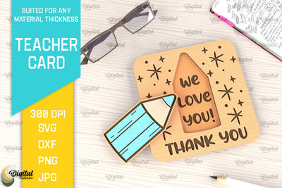 Teacher Card SVG. Teacher Greeting Card Laser Cut SVG Evgenyia Guschina 