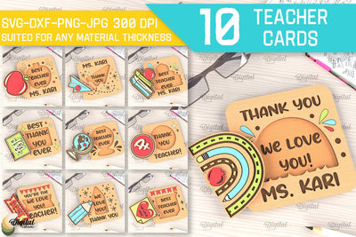 Teacher Cards SVG Bundle. Teacher Greeting Cards Laser Cut SVG Evgenyia Guschina 