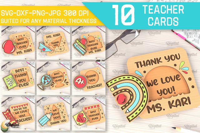 Teacher Cards SVG Bundle. Teacher Greeting Cards Laser Cut SVG Evgenyia Guschina 