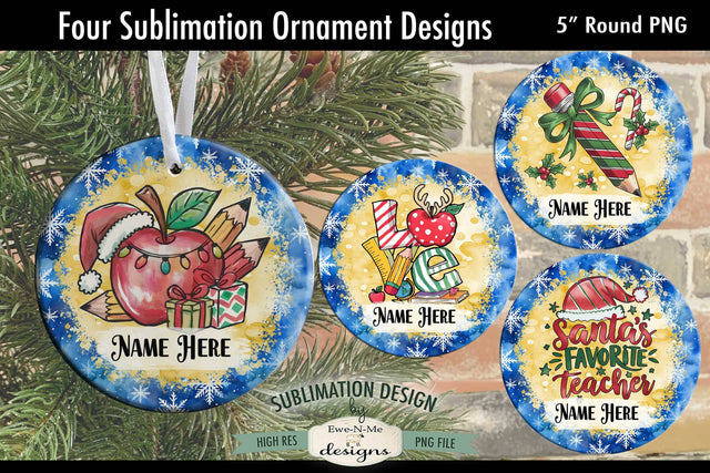 Teacher Christmas Ornament Designs PNG File | Add Name Sublimation Ewe-N-Me Designs 