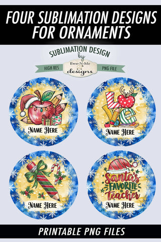 Teacher Christmas Ornament Designs PNG File | Add Name Sublimation Ewe-N-Me Designs 