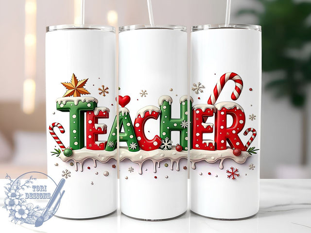 Teacher Christmas Tumbler, 20oz Tumbler Wrap, Sublimation Design, Holiday Gift for Teachers, Christmas Gift, Teacher Appreciation, Festive Tumbler Sublimation ToriDesigns 