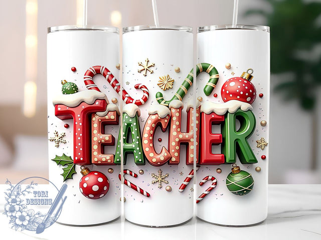 Teacher Christmas Tumbler, 20oz Tumbler Wrap, Sublimation Design, Holiday Gift for Teachers, Christmas Gift, Teacher Appreciation, Festive Tumbler Sublimation ToriDesigns 