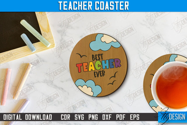 Teacher Coaster | School Design | Cup Coaster | Teacher’s Day | Mug Coaster | CNC File SVG Fly Design 