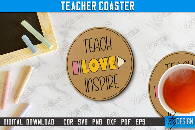 Teacher Coaster | School Design | Cup Coaster | Teacher’s Day | Mug Coaster | CNC File SVG Fly Design 