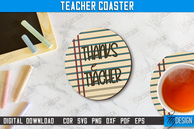 Teacher Coaster | School Design | Cup Coaster | Teacher’s Day | Mug Coaster | CNC File SVG Fly Design 