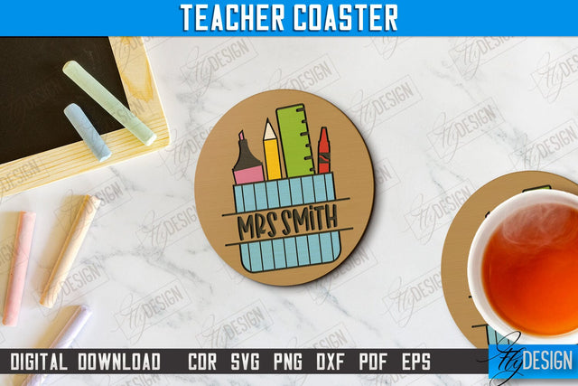 Teacher Coaster | School Design | Cup Coaster | Teacher’s Day | Mug Coaster | CNC File SVG Fly Design 