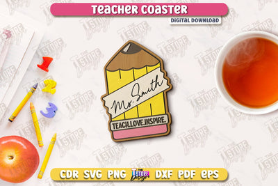 Teacher Coaster | School Design | Cup Coaster | Teacher’s Day | Mug Coaster | CNC File SVG The T Store Design 